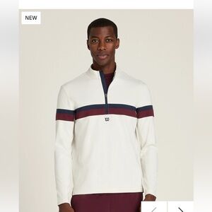 Men's White and Navy Half-Zip Sweater